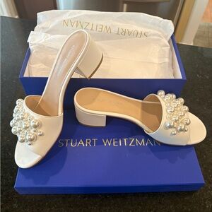 NEW Stuart Weitzman Ivory Pearl-Embellished Slide Mules